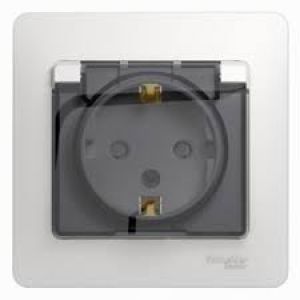 Розетка Schneider Electric, GLOSSA Белая с/з, c рамкой, со шторками, GSL000148